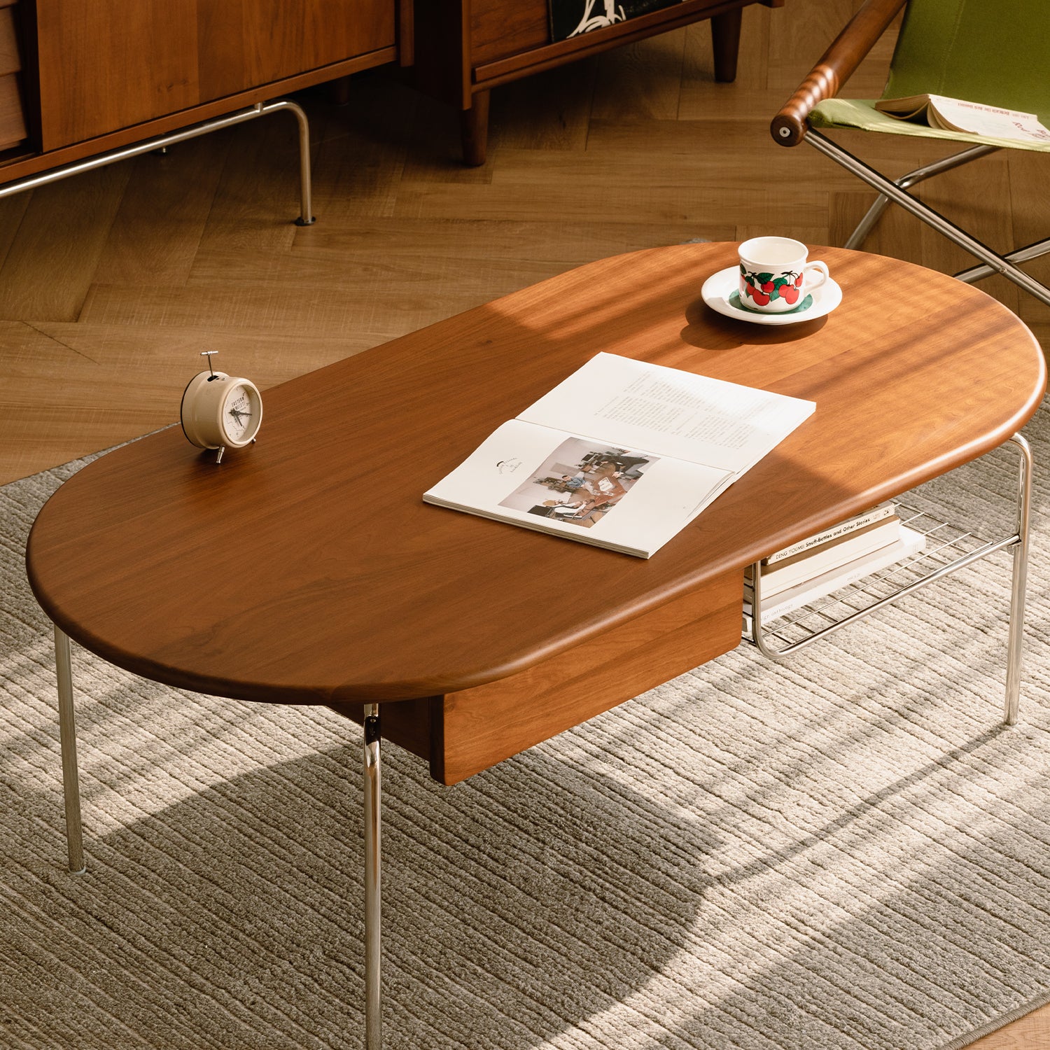 Vintage boxwood coffee table cloud in still life.