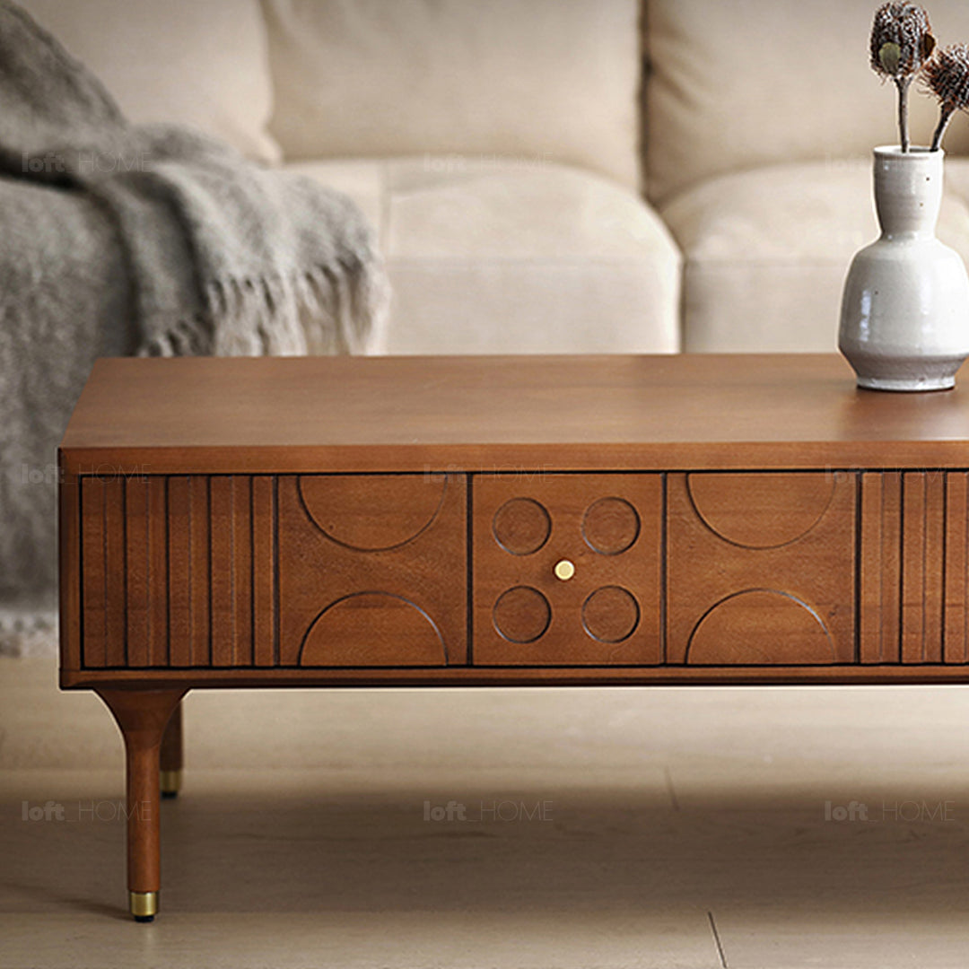 Vintage boxwood coffee table madrid in close up details.
