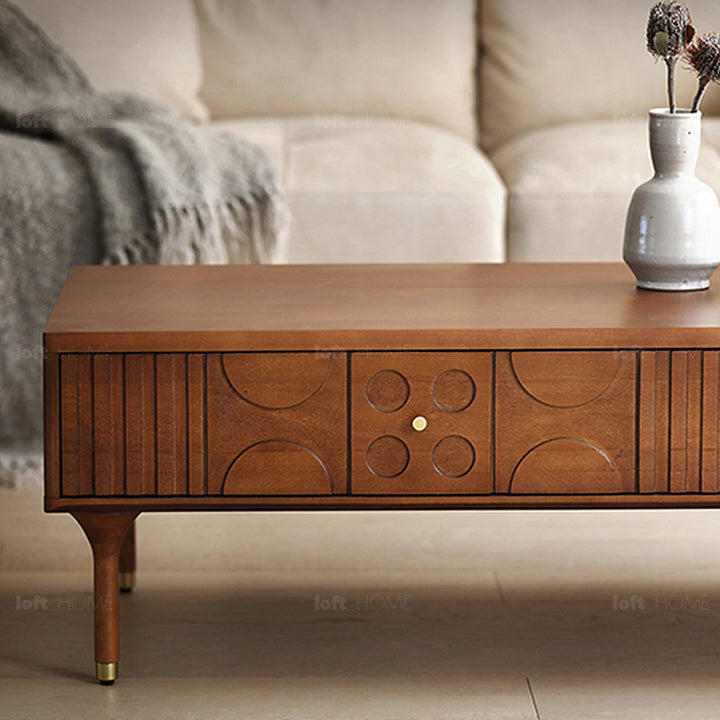 Vintage boxwood coffee table madrid in close up details.
