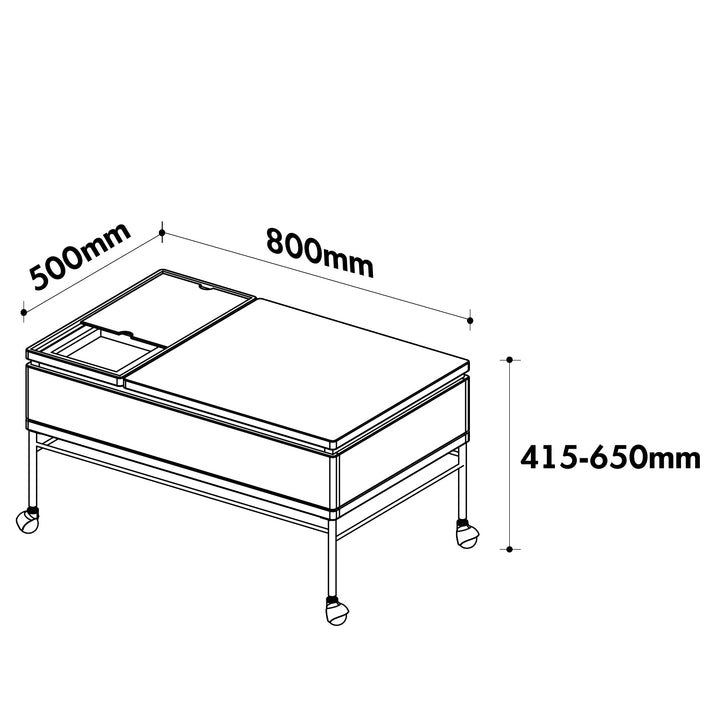 Diagram of a piece of furniture with dimensions labeled