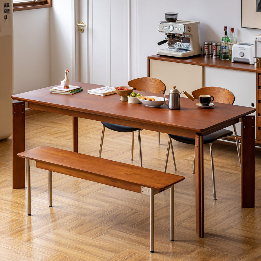 Vintage boxwood dining table essan in white background.