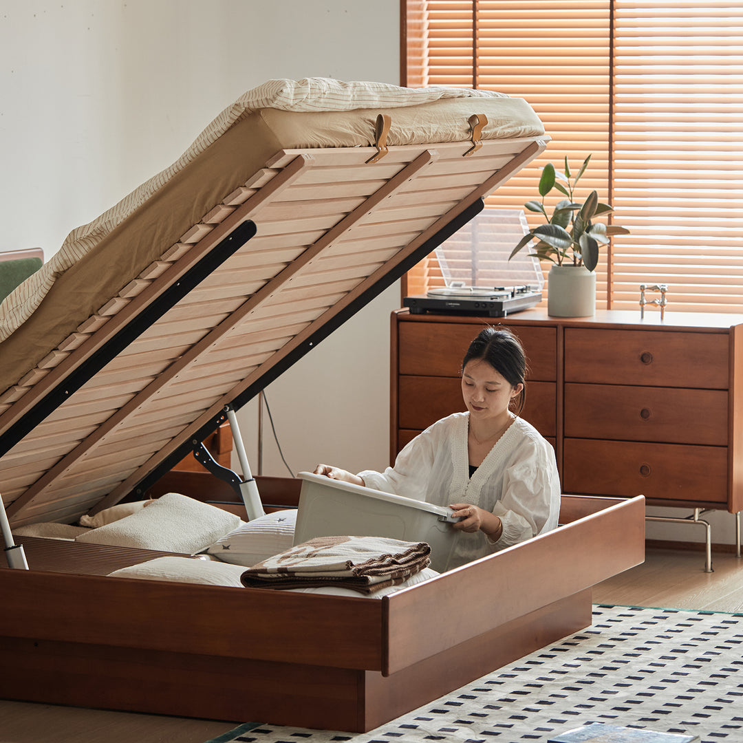 Vintage boxwood electric lift-up storage bed qisu detail 1.