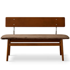 Bauhaus boxwood mix weave fabric cushion dining bench truffle in white background.