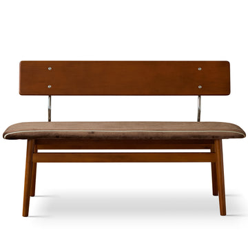 Vintage boxwood mix weave fabric cushion dining bench truffle in white background.