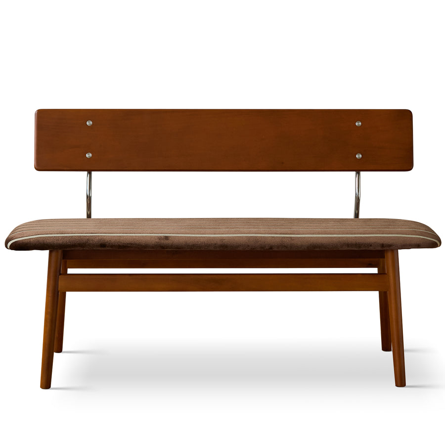 Vintage boxwood mix weave fabric cushion dining bench truffle in white background.