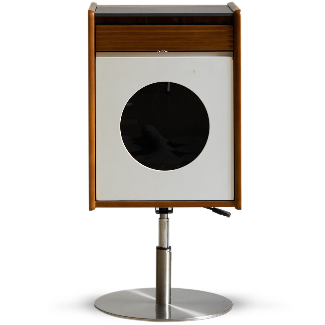 Vintage boxwood sintered stone side cabinet rams in white background.