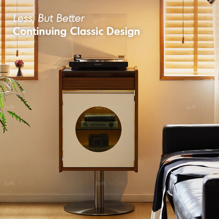 Vintage boxwood sintered stone side cabinet rams in real life style.