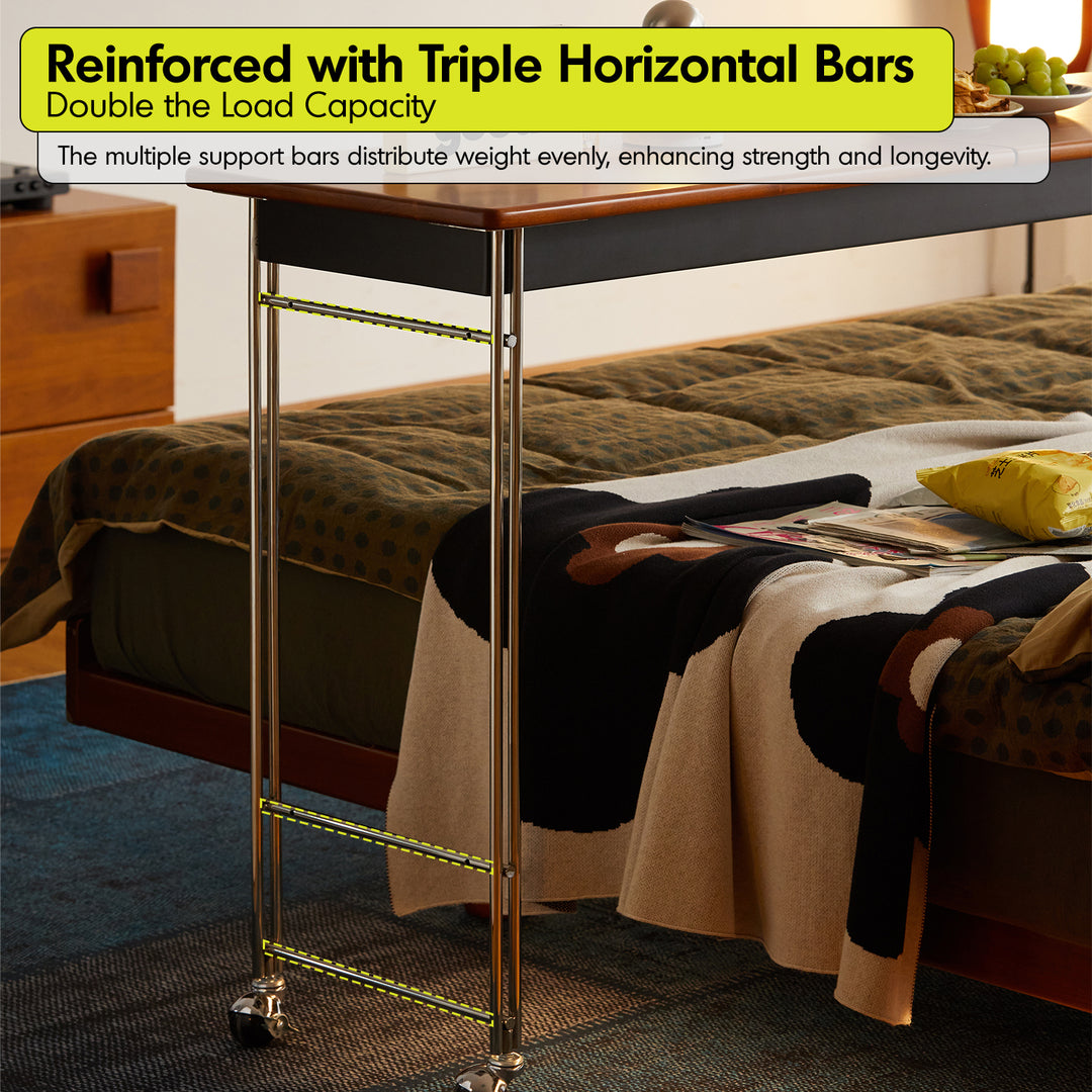 Vintage boxwood stainless steel mobile overbed table sereni detail 3.
