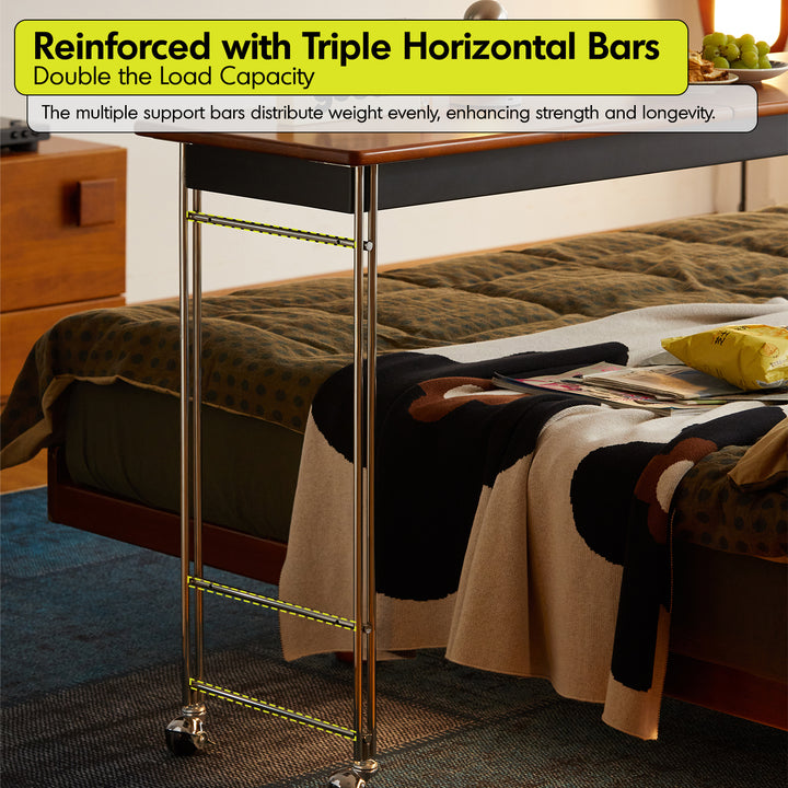 Vintage boxwood stainless steel mobile overbed table sereni detail 3.