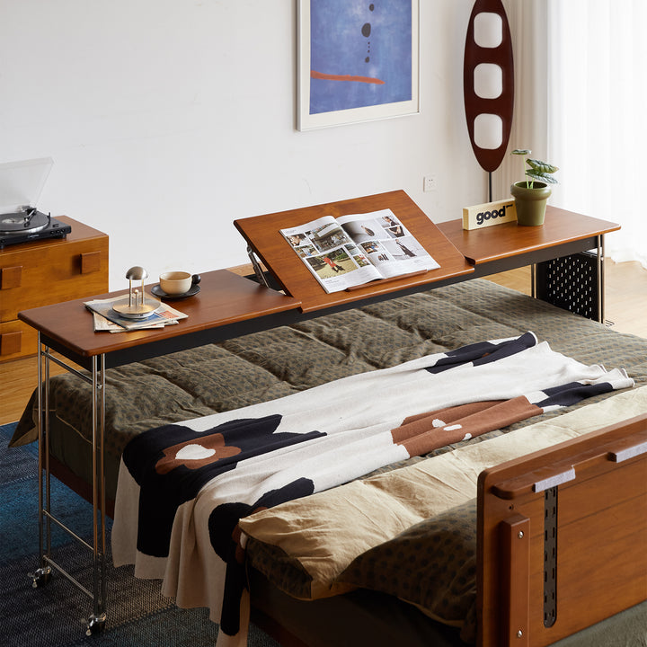 Vintage boxwood stainless steel mobile overbed table sereni detail 8.