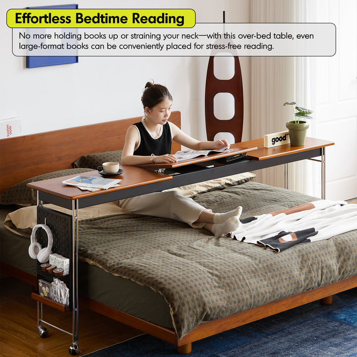 Vintage boxwood stainless steel mobile overbed table sereni with context.