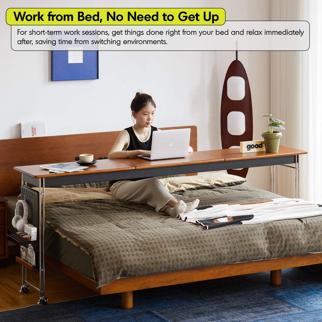 Vintage boxwood stainless steel mobile overbed table sereni in details.