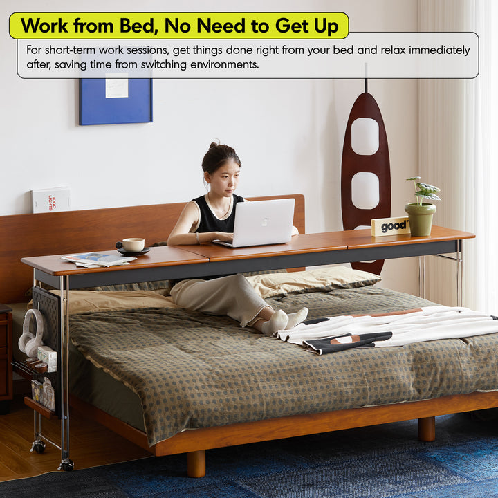 Vintage boxwood stainless steel mobile overbed table sereni in details.