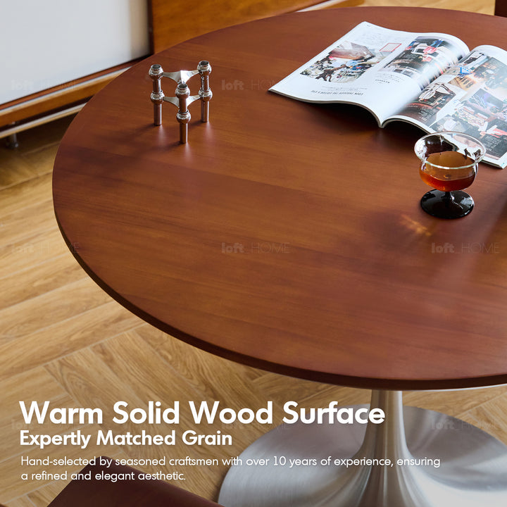 Vintage boxwood stainless steel round dining table tulip detail 3.