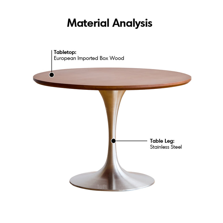 Vintage boxwood stainless steel round dining table tulip detail 17.