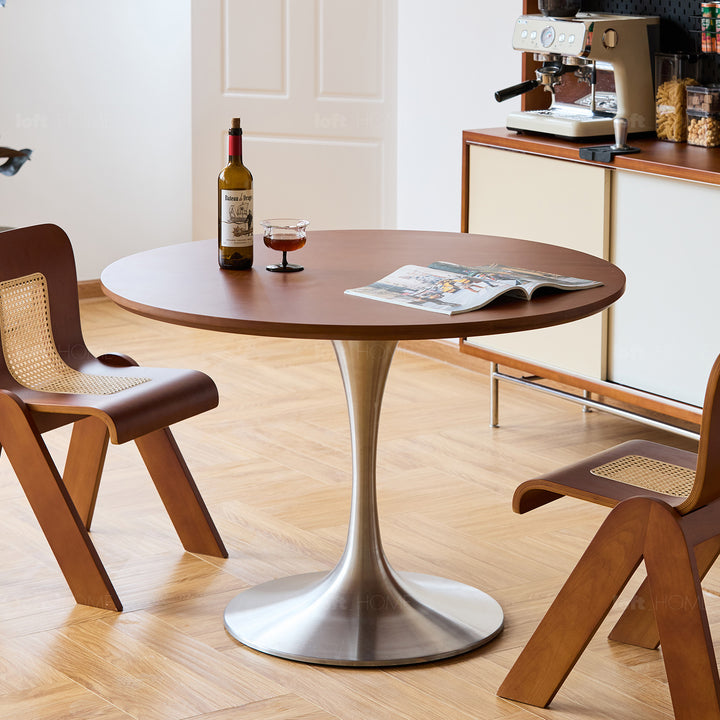 Vintage boxwood stainless steel round dining table tulip detail 18.