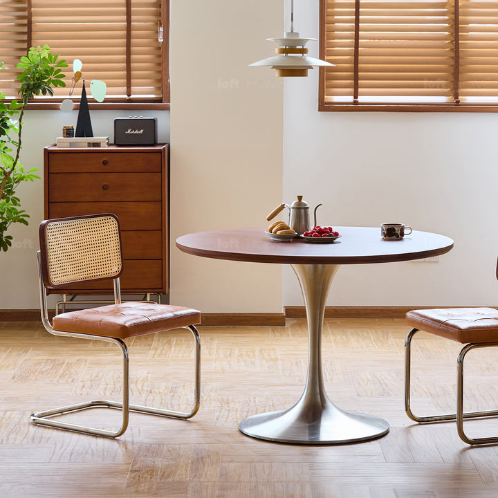 Vintage boxwood stainless steel round dining table tulip detail 19.