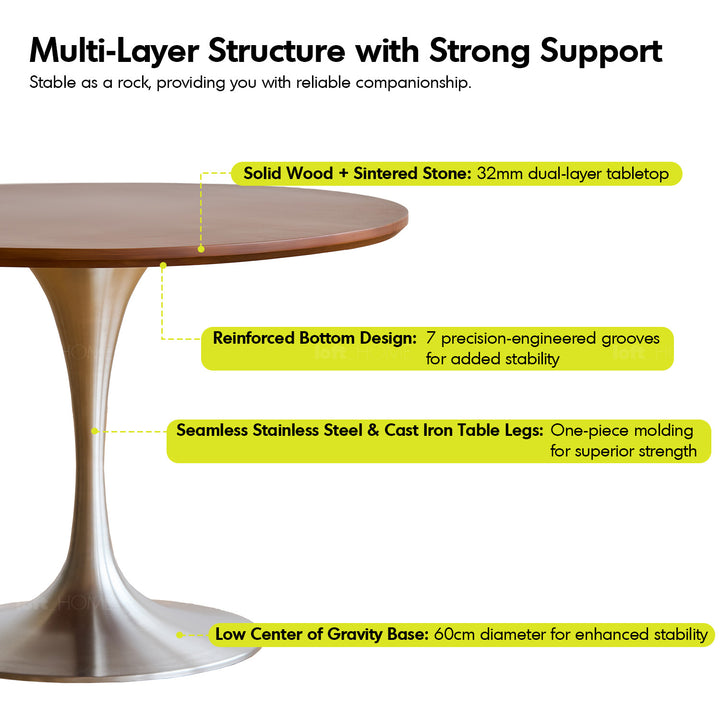 Vintage boxwood stainless steel round dining table tulip in real life style.