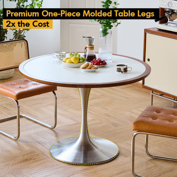 Vintage boxwood stainless steel round dining table tulip with context.