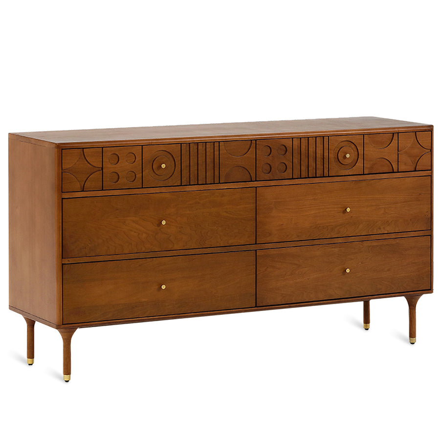 Vintage boxwood storage drawer cabinet madrid in white background.