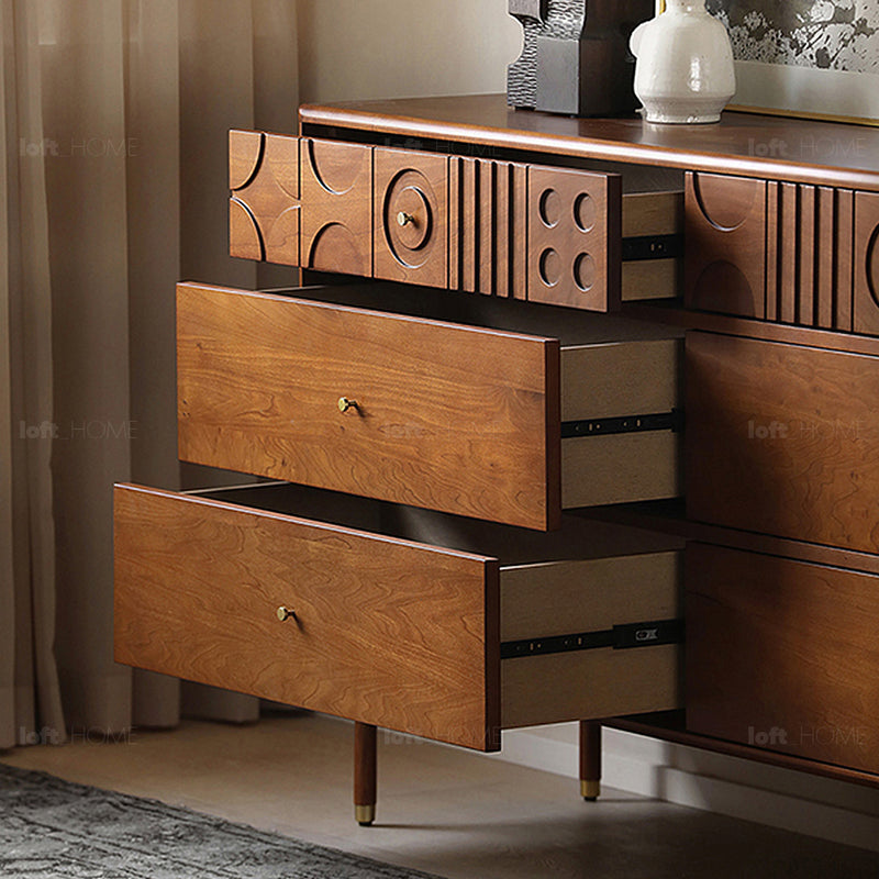 Vintage boxwood storage drawer cabinet madrid in real life style.