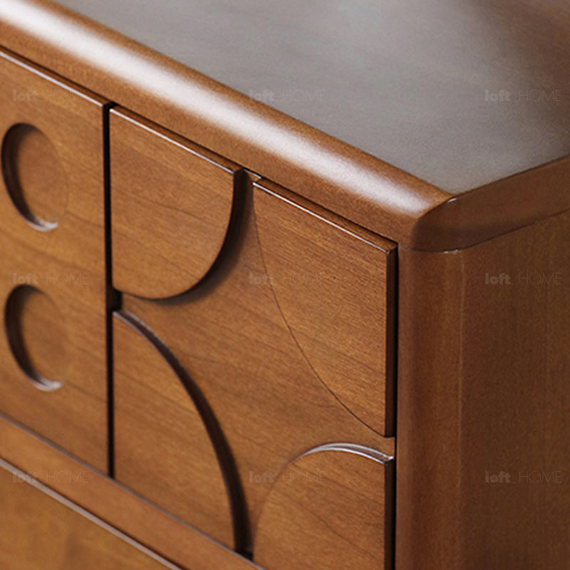 Vintage boxwood storage drawer cabinet madrid in close up details.