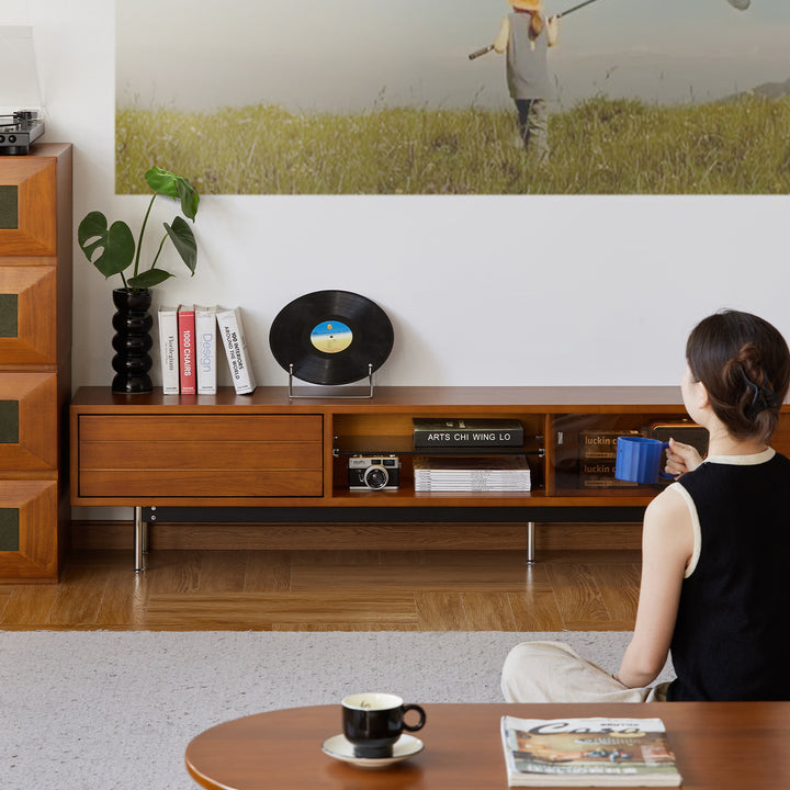 Vintage boxwood tv console bach with context.