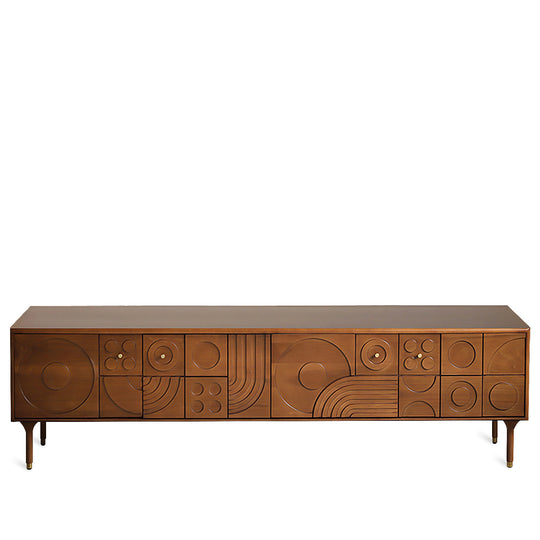 Vintage boxwood tv console madrid in white background.