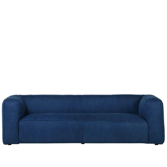 Minimalist canvas fabric 3 seater sofa finesse in white background.