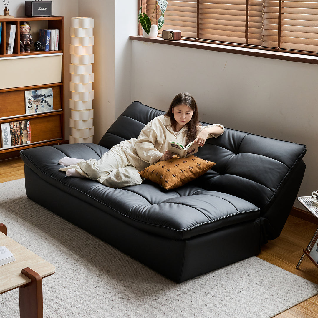 Vintage microfiber leather 3 seater sofa bed lie flat detail 1.