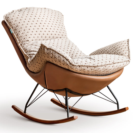 Vintage mixed weave fabric racking chair 1 seater sofa with ottoman eggshell in white background.