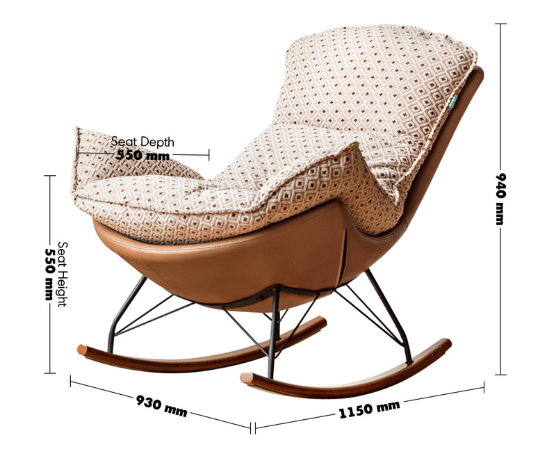 Vintage Mixed Weave Fabric Rocking Chair 1 Seater Sofa With Ottoman EGGSHELL Size Chart