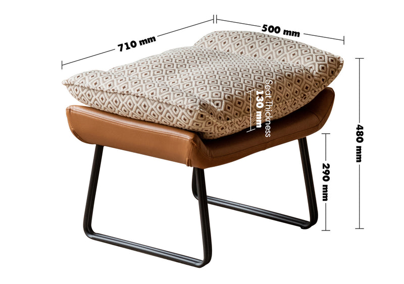 Vintage Mixed Weave Fabric Rocking Chair 1 Seater Sofa With Ottoman EGGSHELL Size Chart_2