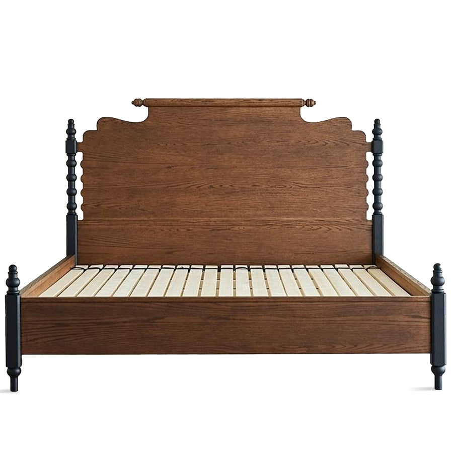 Vintage oak wood bed emerson in white background.