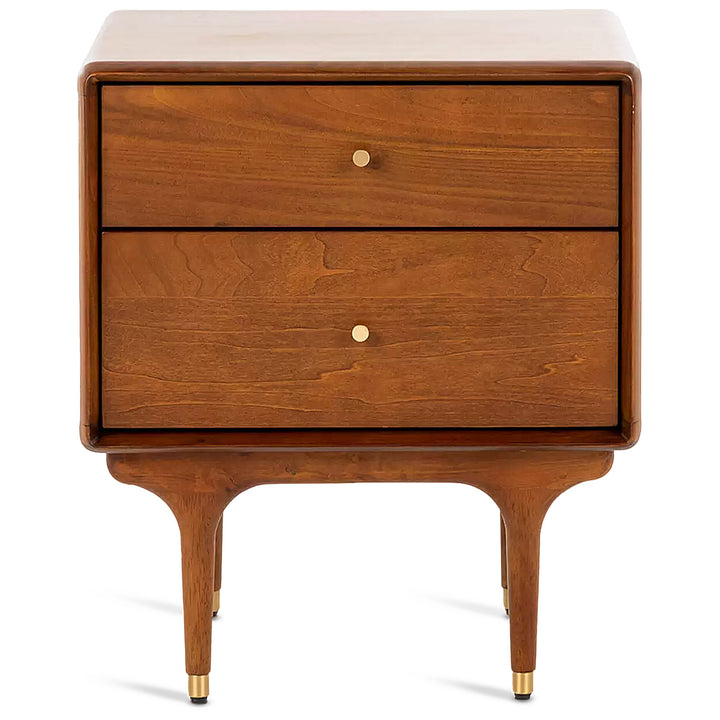 Vintage oak wood side table nova in close up details.