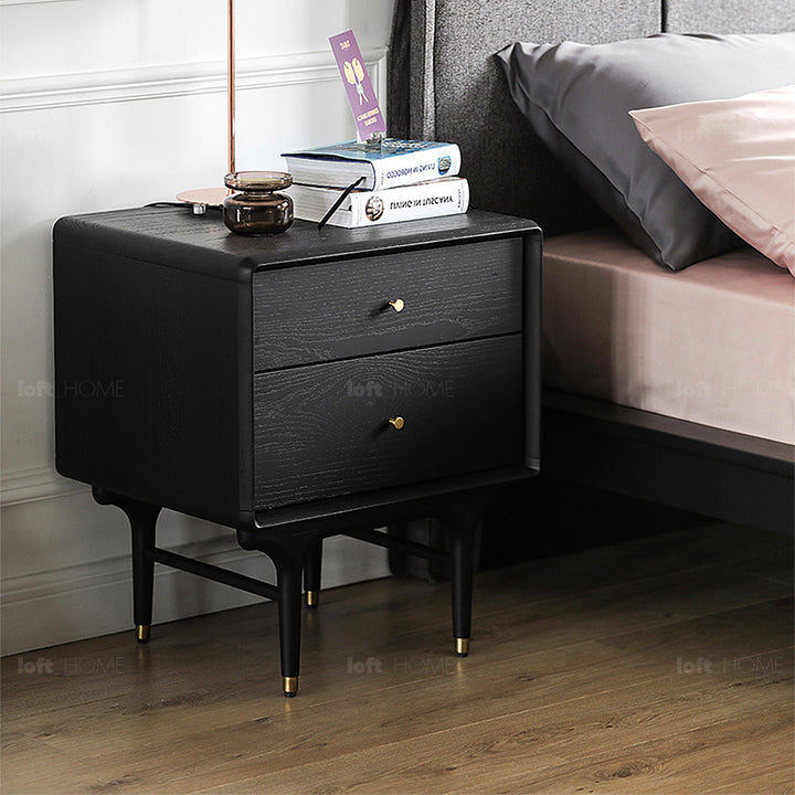 Vintage oak wood side table nova in panoramic view.