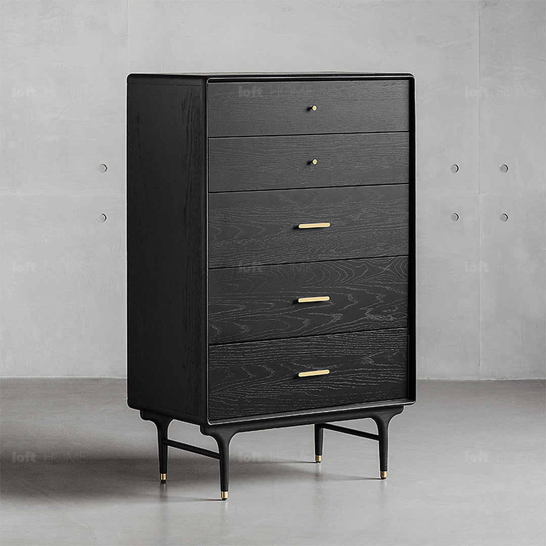 Vintage oak wood storage 5 drawer cabinet nova detail 1.