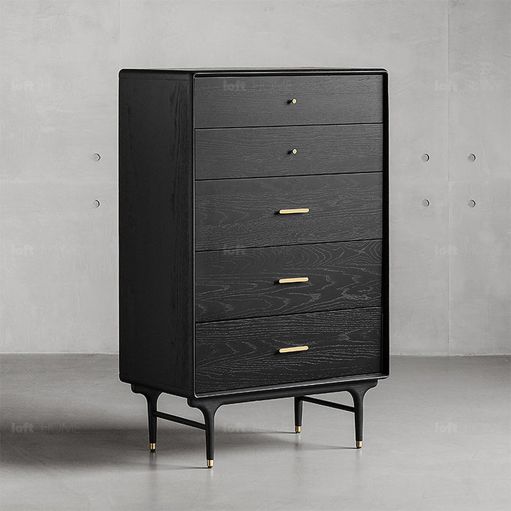 Vintage oak wood storage 5 drawer cabinet nova detail 1.