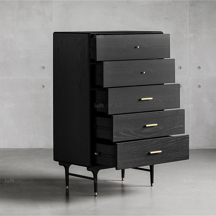 Vintage oak wood storage 5 drawer cabinet nova detail 2.