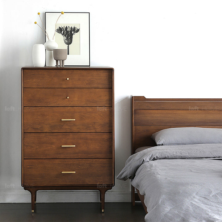 Vintage oak wood storage 5 drawer cabinet nova material variants.