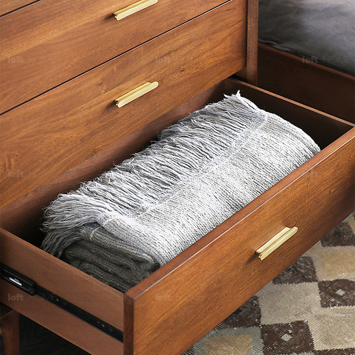 Vintage oak wood storage 5 drawer cabinet nova with context.