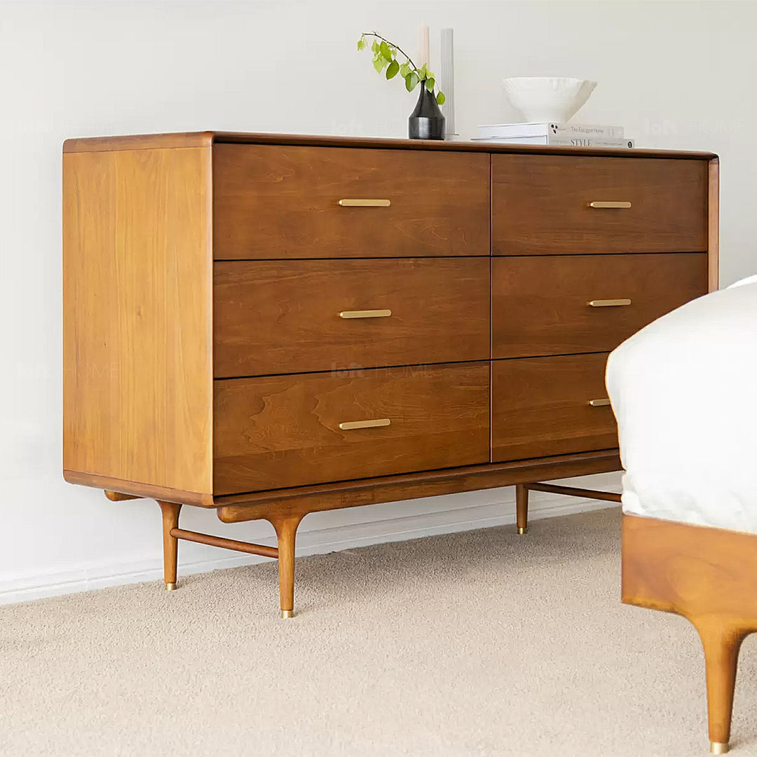 Vintage oak wood storage 6 drawer cabinet nova material variants.