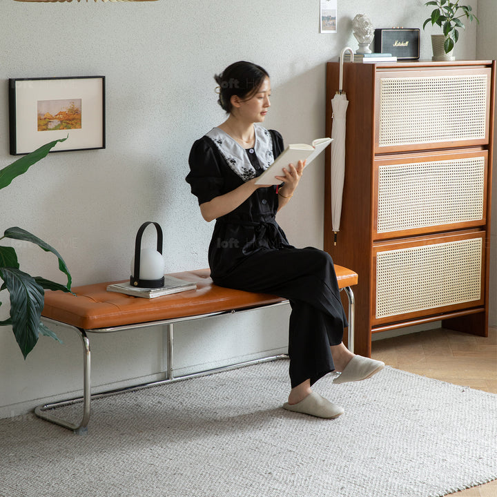 Vintage pu leather dining bench hoh xil detail 5.