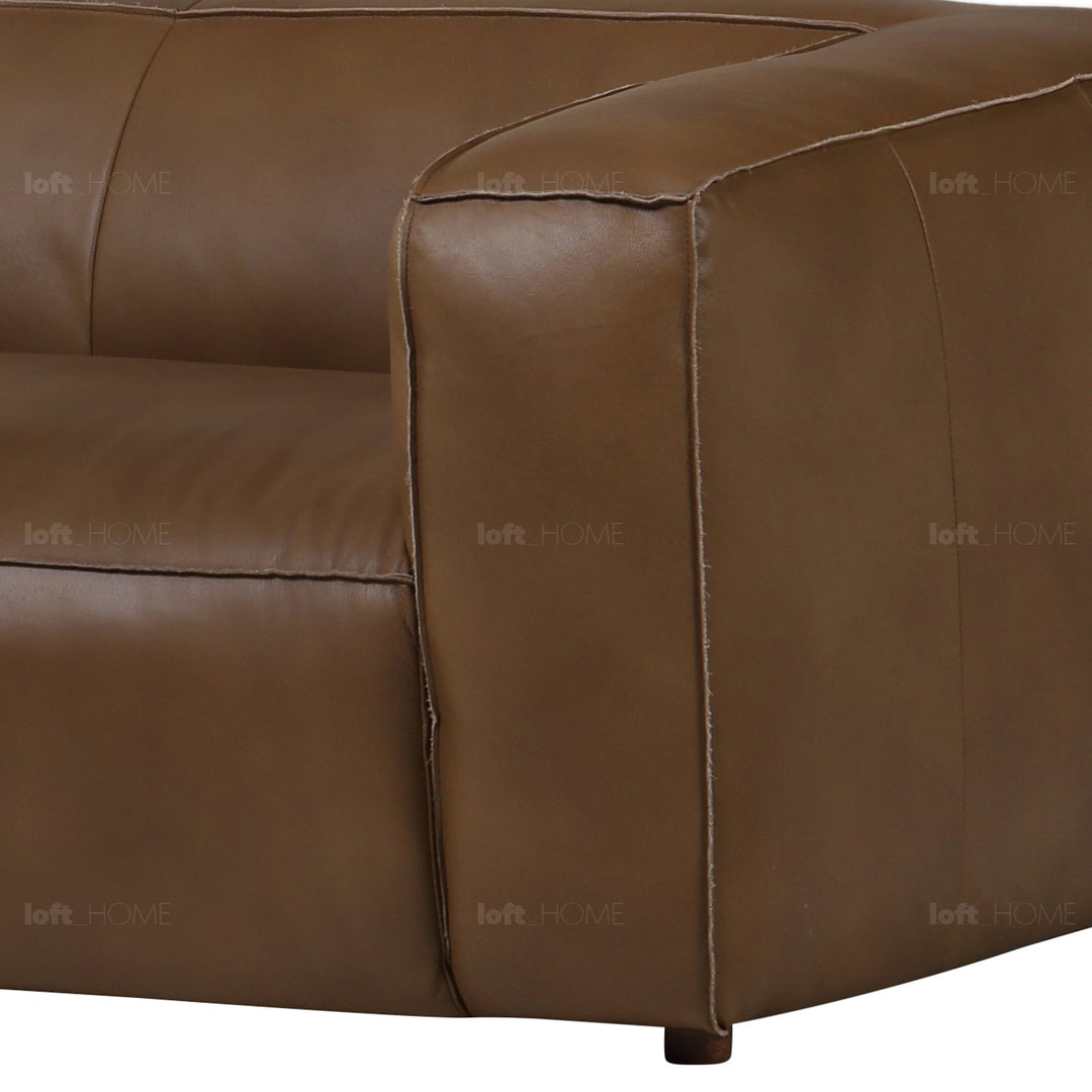 Vintage genuine leather 3 seater sofa finesse leather in panoramic view.