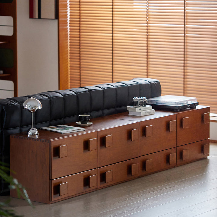 Vintage pine wood storage modular cabinet carmen quad in real life style.