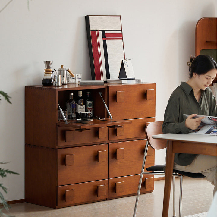 Vintage pine wood storage modular cabinet carmen quad with context.