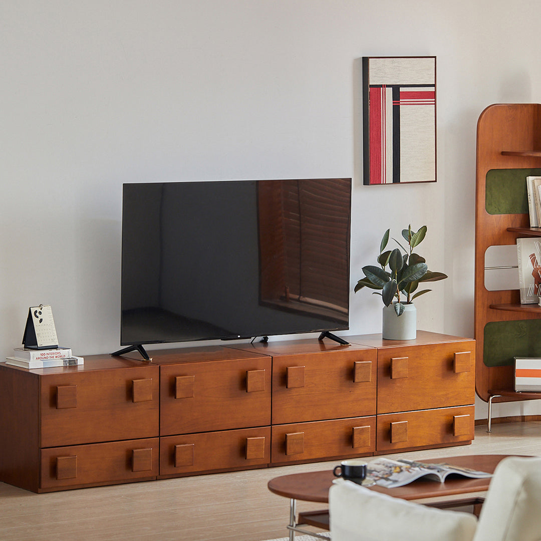 Vintage pine wood storage modular cabinet carmen quad in close up details.