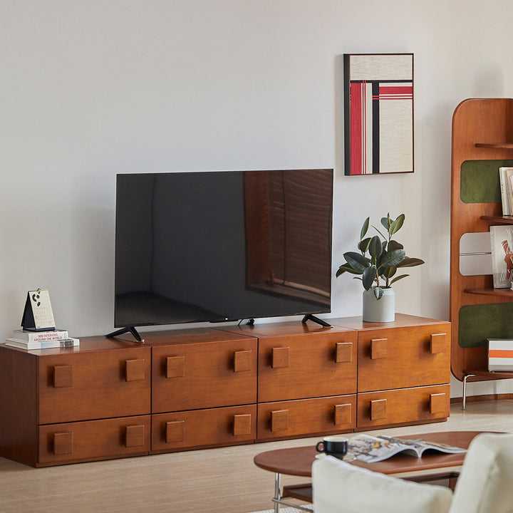 Vintage pine wood storage modular cabinet carmen quad in close up details.