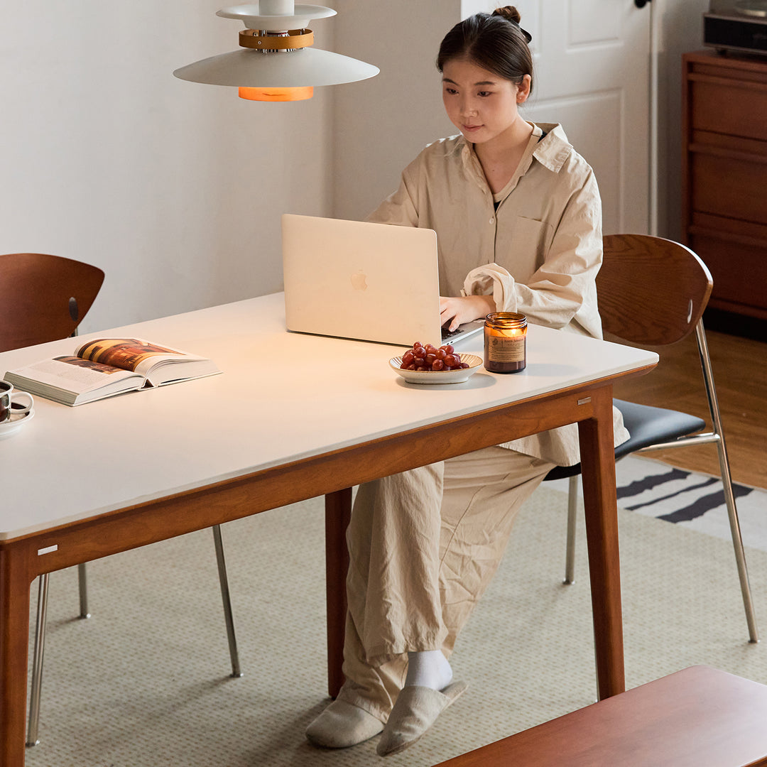 Vintage sintered stone dining table mies material variants.