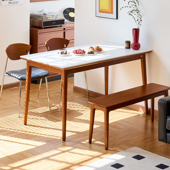 Vintage sintered stone dining table mies in close up details.